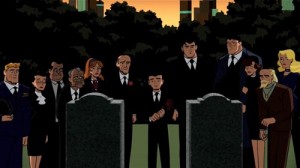 Clark Kent and... Lois Lane? Lana Lang? ...at the funeral of Bruce Wayne and Selena Kyle