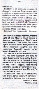 Letter from Howard Kidd on SUPERMAN (Vol. 1) #21