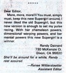 Letter from Randy Dainard on SUPERMAN (Vol. 1) #21